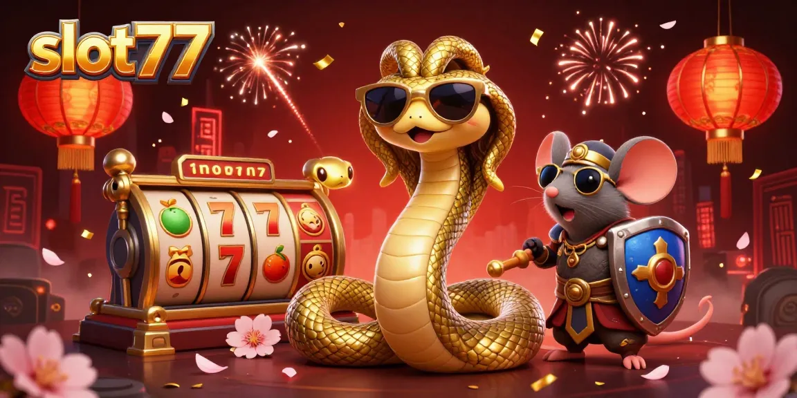 Experience thrilling gameplay with slot77, featuring vibrant Medusa and warrior mouse surrounded by slot reels.