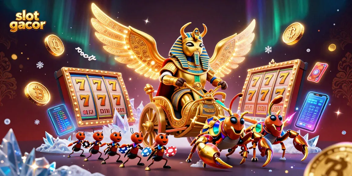 Spin the reels on slot gacor alongside a colossal golden beetle in an enchanting 3D casino scene.