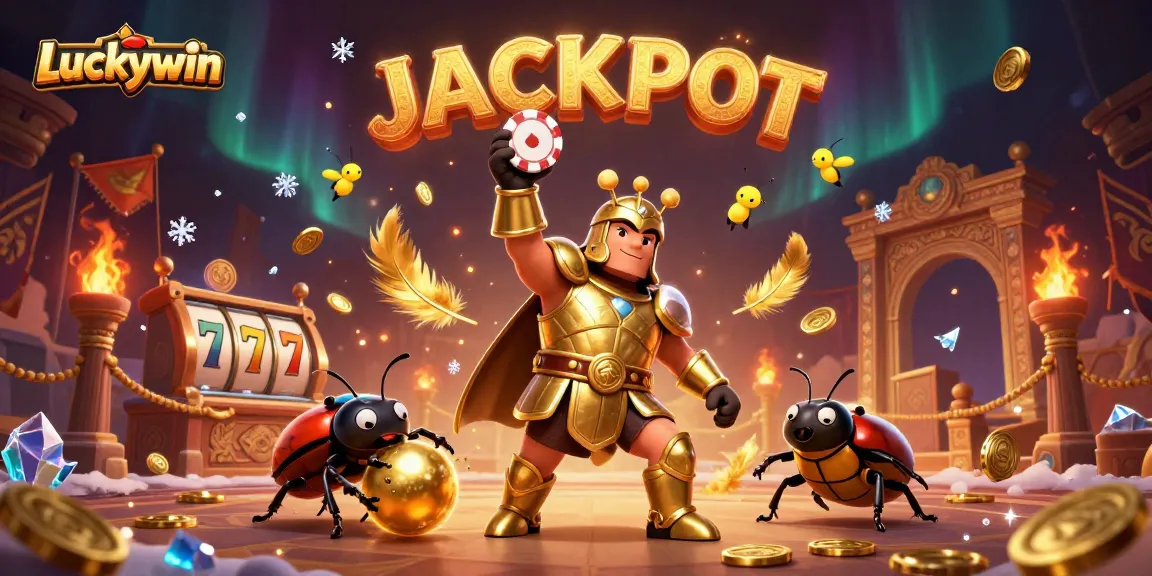 Experience Luckywin casino action with vibrant beetles and jackpot celebrations in a dynamic scene.