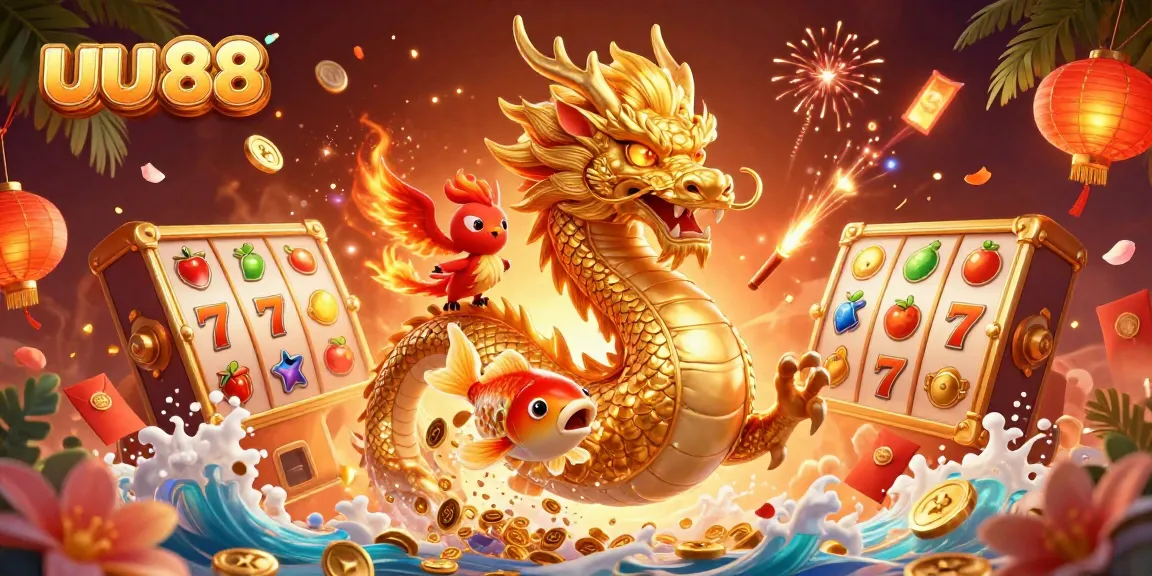 Experience thrilling wins with u88's vibrant 3D casino illustration showcasing dynamic game elements.