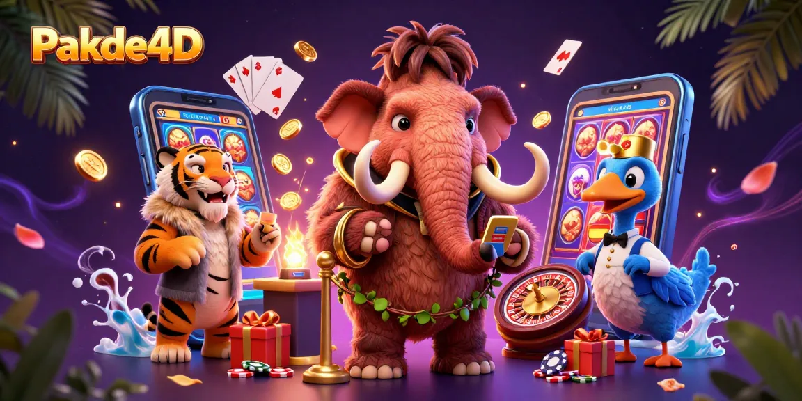 Experience the thrill of Pakde4D with a woolly mammoth bouncer and VIP guests in a vibrant casino scene.