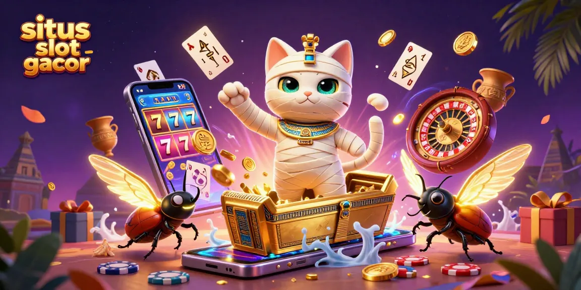 Experience situs slot gacor with a vibrant 3D illustration showcasing a pyramid casino, slot games, and golden winnings.