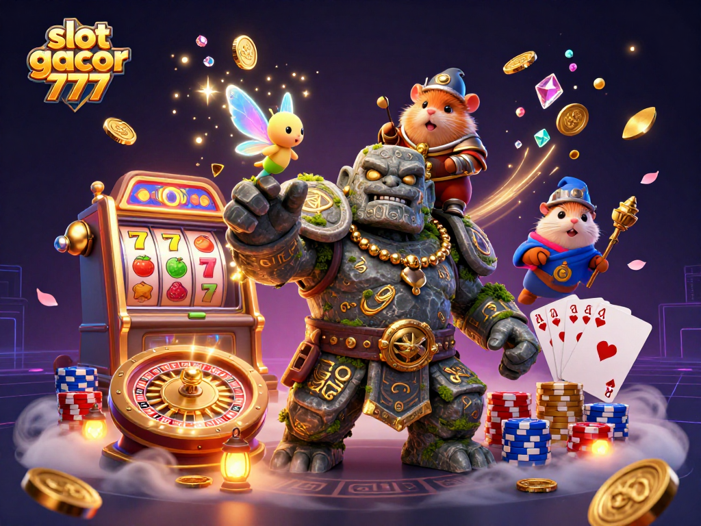 Experience excitement with slot gacor 777 featuring a stone golem, fairy, and hamster knight.