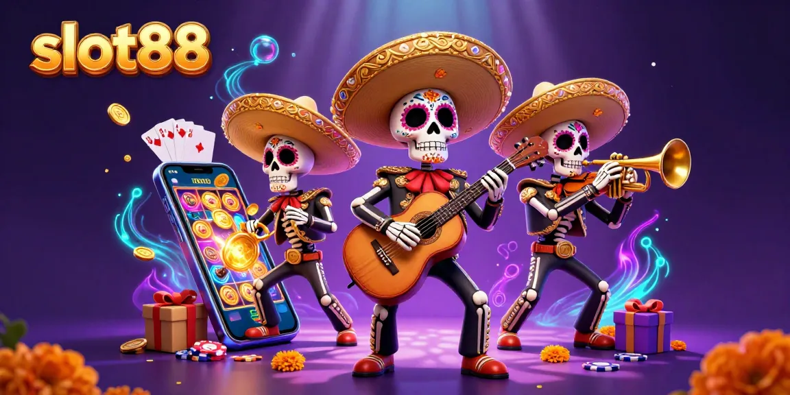 Menangkan slot88 dengan ilustrasi kasino yang menampilkan band mariachi skeleton yang ceria.