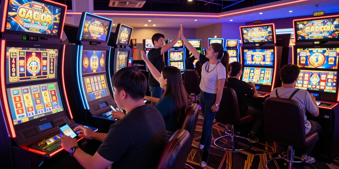 Pengalaman bermain slot gacor fujiwin88 yang penuh warna dalam suasana kasino digital yang meriah.