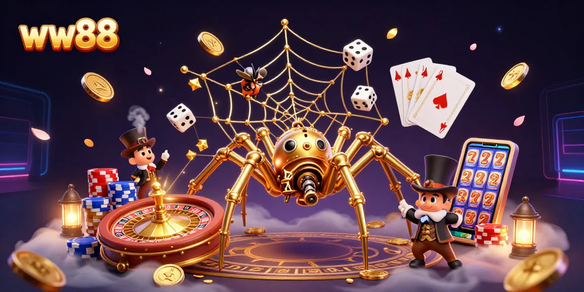 Catching unlucky dice in the web, the golden spider represents the thrill of winning at ww88 casino.