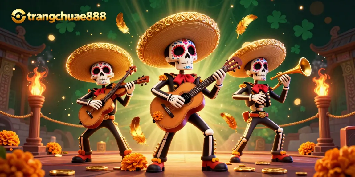 Experience vibrant gameplay at trangchuae888 with a festive mariachi scene surrounded by gambling elements and golden accents.