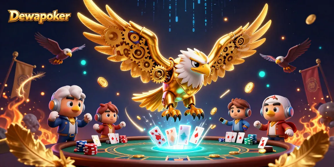 Dewapoker players winning big at poker tables with a stunning golden eagle in action.