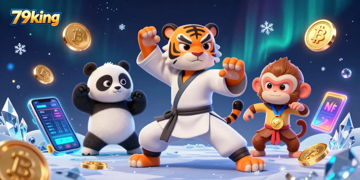 Experience the thrill of 79king with an exciting 3D casino scene featuring kung fu, crypto coins, and animated characters.