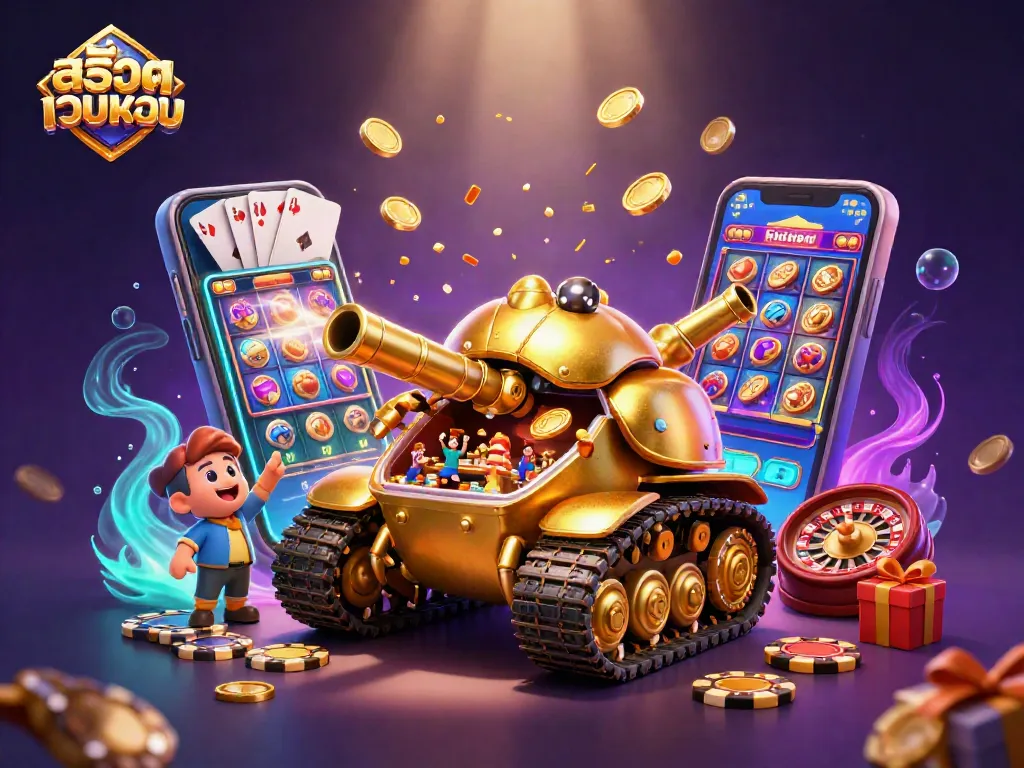 เล่น สล็อตเว็บตรง ในภาพจำลองที่มีคาสิโนกระทัดรัดในรถถัง แมลงทองคำที่มีผู้เล่นและองค์ประกอบคาสิโน