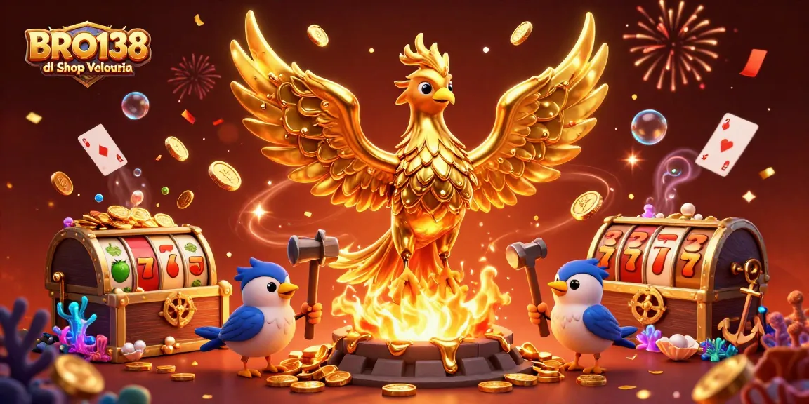 BRO138 di Shop Velouria showcases an exciting phoenix theme with jackpot reels and magical treasures.