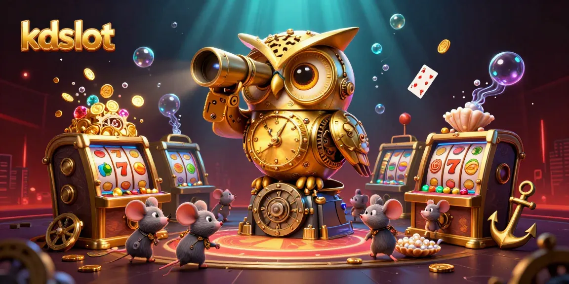 Experience the excitement of kdslot with a golden owl and vibrant gaming elements in a lively casino scene.