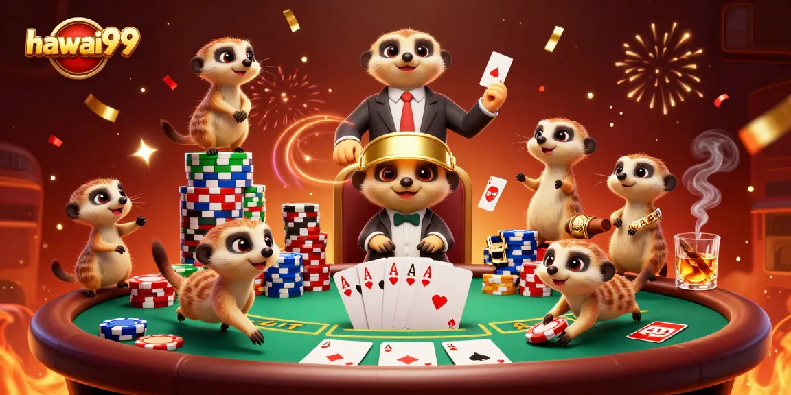 Experience the thrilling action of hawai99 in this vibrant 3D meerkat casino scene.