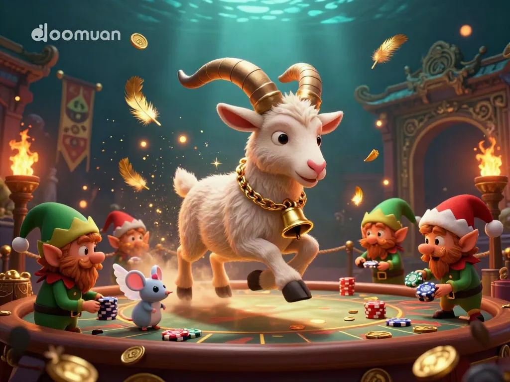 Dive into exhilarating gambling with doomuan, featuring a festive Krampus in a dynamic casino scene.