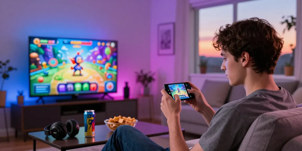 Player enjoying 918kiss download in a vibrant gaming setup with smartphone and accessories
