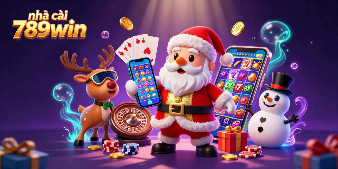 Experience the excitement at nhà cái 789win with Santa and friends in a vibrant casino setting.