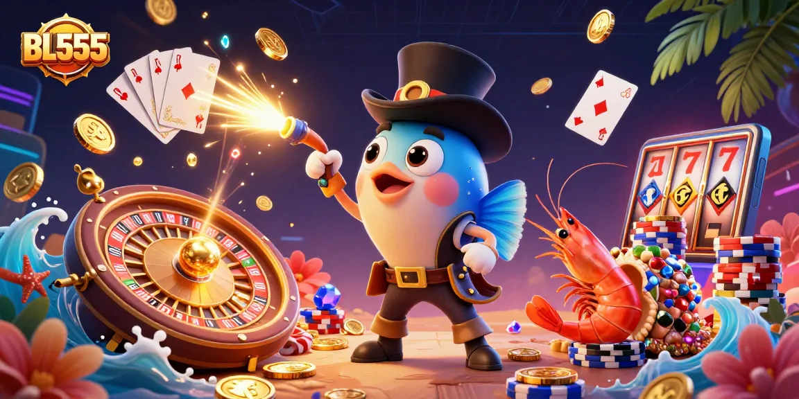 Experience the excitement of BL555 with golden coins raining down in a vibrant 3D casino scene.