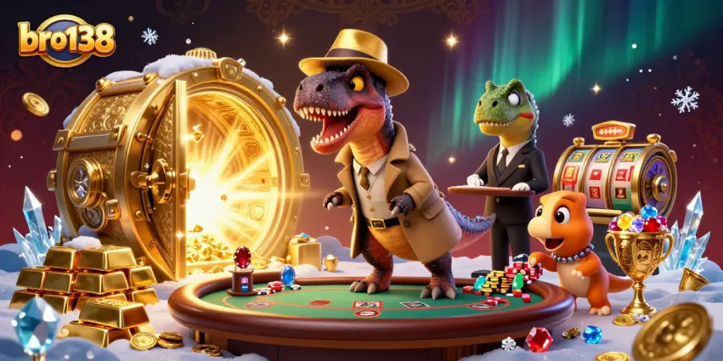 Play thrilling games at bro138 while encountering unique characters in a dynamic casino scene.