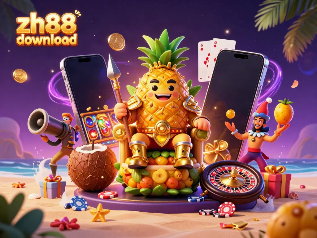 Experience the thrill of casino gaming with the zh88 download, featuring a fun tropical scene.