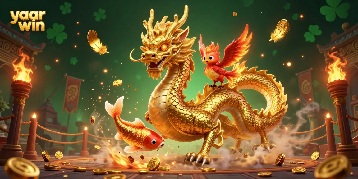 Experience the thrill of yaar win with a vibrant 3D casino scene featuring a dragon and phoenix.