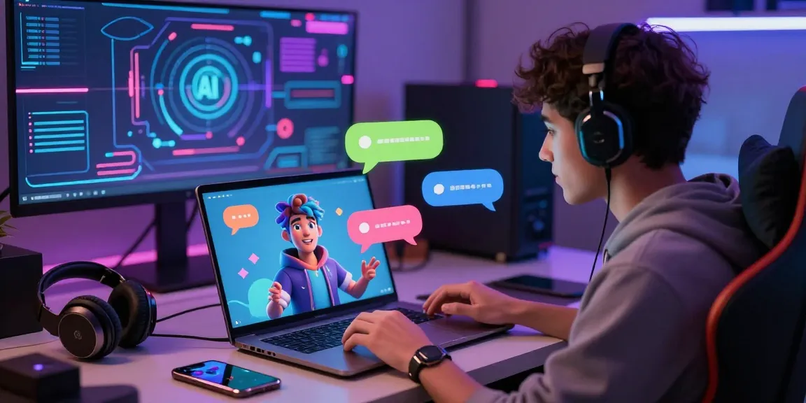 Engaging chat with Crushon IA virtual character in a modern tech workspace