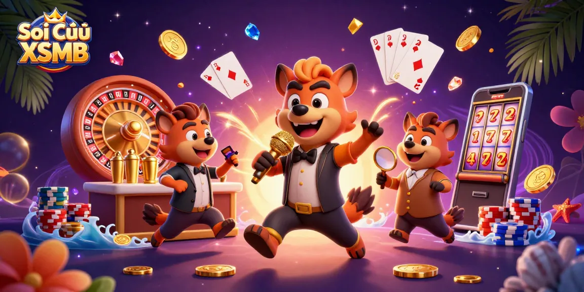 Soi Cầu XSMB provides high-stakes excitement at a cartoon casino scene featuring hyena characters.