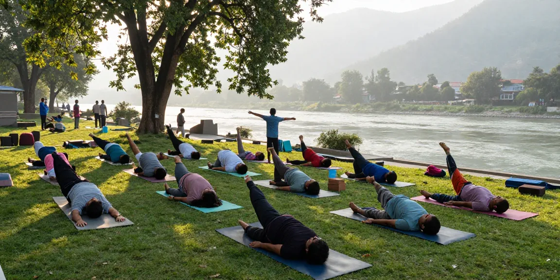 Best Yoga teacher training course in rishikesh students practicing yoga outdoors in serene Himalayan setting