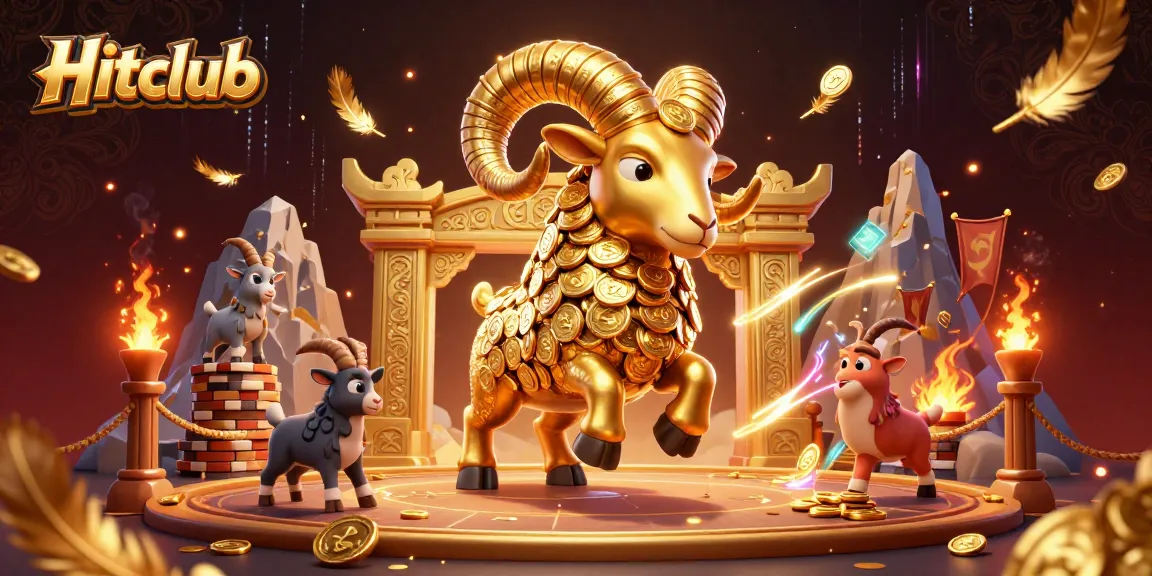Experience excitement at Hitclub with a charging golden ram battling through a casino scene.