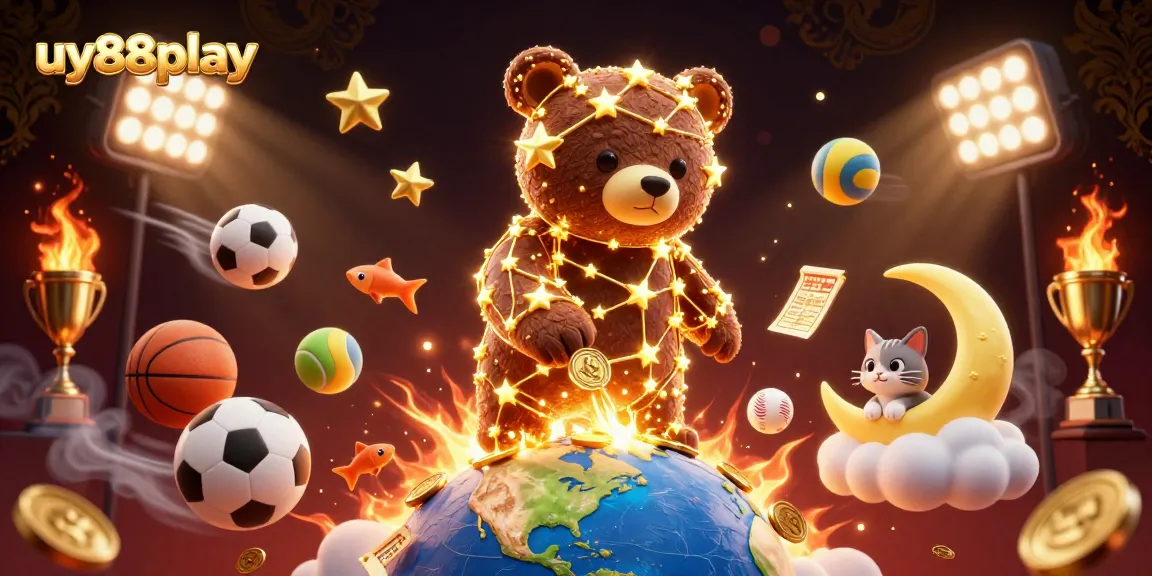 Engage with uy88play through an enchanting 3D casino scene filled with gold coins and sports excitement.