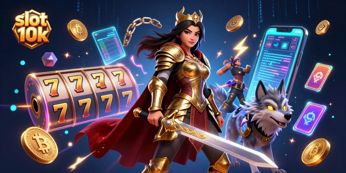 Engage with slot 10k wins in this vibrant casino scene of a warrior queen and her wolf companion.