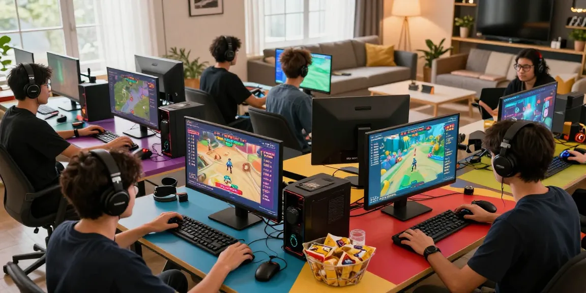 Players engaging in Online Reward Games at home with vibrant screens and cozy atmosphere